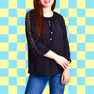 NY Collection 3/4 Sleeve Crochet Detail 3x